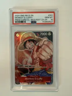 2024 ONE PIECE PREMIUM BANDAI CARD GAMES FEST 23-24 #001 MONKEY D. LUFFY PSA 10 - Image 1