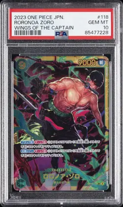2023 ONE PIECE JPN OP06-WINGS OF THE CAPTAIN #118 RORONOA ZORO PSA 10 - Image 1
