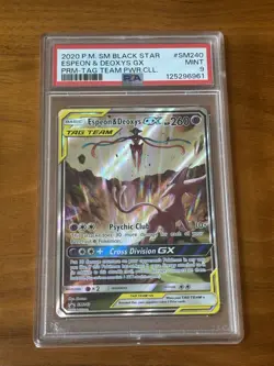 Espeon & Deoxys GX SM240 Tag Team Black Star Promo PSA 9 MINT Pokemon Card - Image 1