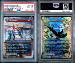 2025 MTG MARVEL'S SPIDER-MAN #0202 GHOST-SPIDER/GWEN STACY FOIL PSA 10 - Image 1