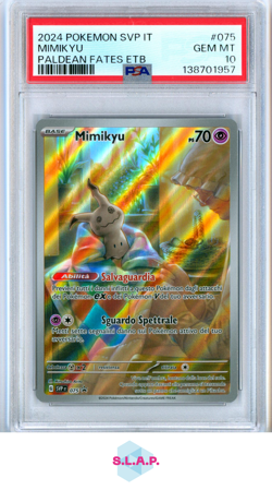 MIMIKYU PALDEAN FATES ETB POKEMON ITALIAN SVP IT-SV BLCK STR PRM 2024 075 PSA 10 - Image 1