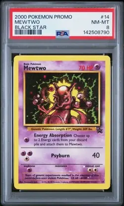 2000 POKEMON PROMO BLACK STAR #14 MEWTWO BLACK STAR PSA 8 - Image 1