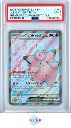 LILLIE'S CLEFAIRY EX PRM TOURNAMENT COLL 2025 POKEMON SVP EN-SV BLCK 195 PSA 9 - Image 1