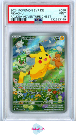 PIKACHU PALDEA ADVENTURE CHEST POKEMON GER SVP DE-SV BLCK STR PRM 2024 088 PSA 9 - Image 1
