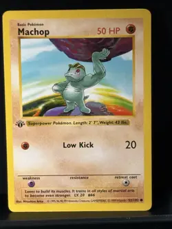 Pokemon Machop 1st Edition Base Set Regular 52/102 1999 Trading Card 50 HP - Image 1