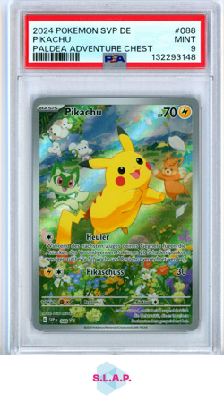 PIKACHU PALDEA ADVENTURE CHEST POKEMON GER SVP DE-SV BLCK STR PRM 2024 088 PSA 9 - Image 1