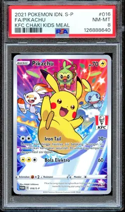 PSA 8 Pikachu 016/S-P Full Art Chaki KFC Indonesian Indonesia Promo Pokemon Card - Image 1