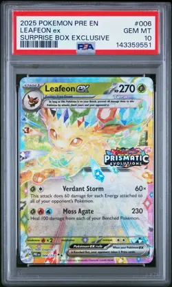 2025 POKEMON PRE EN-PRISMATIC EVOLUTIONS #006 LEAFEON EX PSA 10 - Image 1