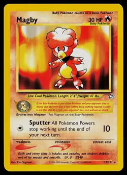 Pokemon Card - Magby Neo Genesis 23/111 Rare - Image 1