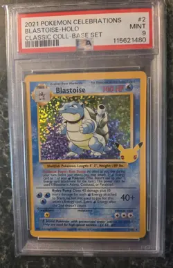 2021 Pokemon Blastoise 2/102 Celebrations: Classic Collection Holo PSA 9 MINT - Image 1