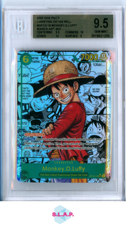 MONKEY D.LUFFY MANGA ART SEC ONE PIECE OP13-118 2025 CAR.ON HIS WILL EN BGS 9.5 - Image 1