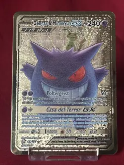 Gengar And Mimikyu GX Pokemon Card Solid Metal Golden Card - Image 1