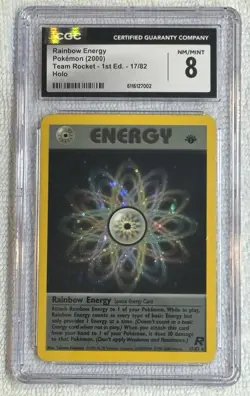CGC 8 RAINBOW ENERGY Holo (Team Rocket) 17/82 Pokemon Card 1st edition 2000 - Image 1