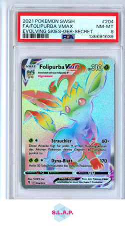 FA/FOLIPURBA VMAX EVOLVING SKIES-GER-SECRET POKEMON SWSH 2021 204 PSA 8 - Image 1