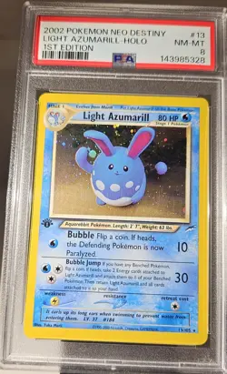 2002 Pokemon 1st Edition American Neo Destiny Light AZUMARILL # 13 HOLO PSA-8 - Image 2
