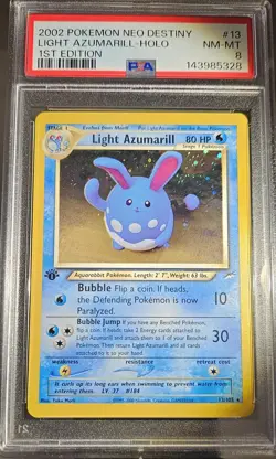 2002 Pokemon 1st Edition American Neo Destiny Light AZUMARILL # 13 HOLO PSA-8 - Image 3