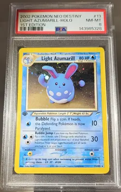 2002 Pokemon 1st Edition American Neo Destiny Light AZUMARILL # 13 HOLO PSA-8 - Image 4