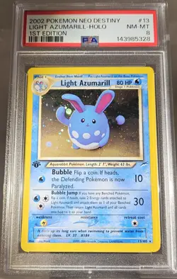 2002 Pokemon 1st Edition American Neo Destiny Light AZUMARILL # 13 HOLO PSA-8 - Image 5