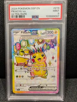 Mint Pikachu EX #219/191 Pokemon 2024 Sv08: Surging Sparks Holo PSA 9 - Image 1