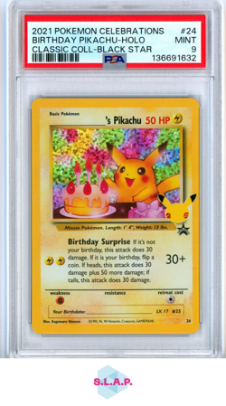 BIRTHDAY PIKACHU-HOLO CLASSIC COLL BLCK STR POKEMON CELEB 2021 24 PSA 9 - Image 1