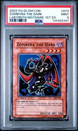 2003 YU-GI-OH! LON-LABYRINTH OF NIGHTMARE 1ST ED #074 ZOMBYRA THE DARK PSA 9 - Image 1