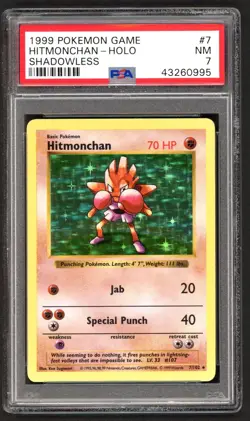 Pokemon Cards - PSA 7 Shadowless Hitmonchan 7/102 - Base Set - NM - PSA7 - Image 1