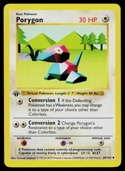 Pokemon Card - Porygon Base Set Shadowless 39/102 1st Edition Uncommon - Image 1