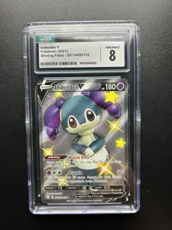 CGC 8 Indeedee V Holo SV114/SV122 Shiny Vault Shining Fates Pokemon Card - Image 1