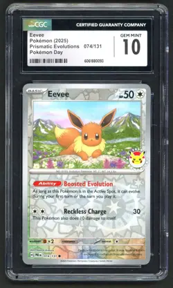 Pokemon Cards - CGC 10 Eevee 074/131 - Prismatic Evolutions Pokemon Day - GEM - Image 1
