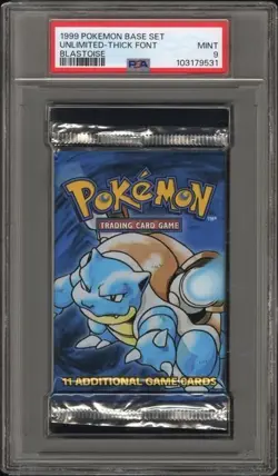 1999 Pokemon Base Set Unlimited Booster Pack Thick Font Blastoise PSA 9 MINT - Image 1