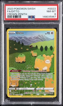 2023 POKEMON SWORD & SHIELD CROWN ZENITH #GG22 FULL ART/DITTO PSA 8 - Image 1