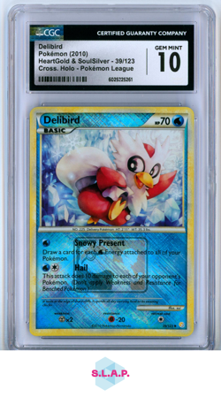 DELIBIRD POKEMON LEAGUE POKEMON 39/123 2010 HEART GOLD/SOUL CROSS.HOLO EN CGC 10 - Image 1