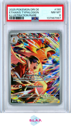ETHAN'S TYPHLOSION ILL RARE POKEMON GER DRI DE-DESTINED RIVALS 2025 190 PSA 8 - Image 1