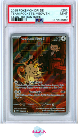 TEAM ROCKET'S MEOWTH ILL RARE POKEMON GER DRI DE-DESTINED RIVALS 2025 203 PSA 9 - Image 1