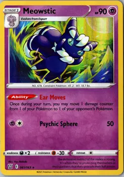 Meowstic Holo 061/163 Holo Rare SWSH05: Battle Styles LP Pokemon Card - Image 1