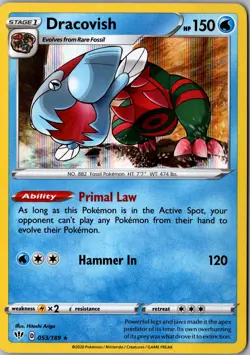 Dracovish Holo 053/189 Holo Rare SWSH03: Darkness Ablaze LP Pokemon Card - Image 1