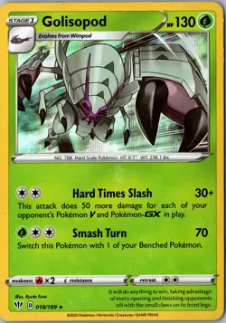 Golisopod Holo 018/189 Holo Rare SWSH03: Darkness Ablaze LP Pokemon Card - Image 1