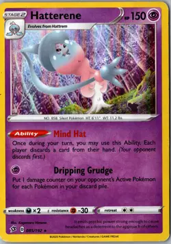 Hatterene Holo 085/192 Holo Rare SWSH02: Rebel Clash LP Pokemon Card - Image 1