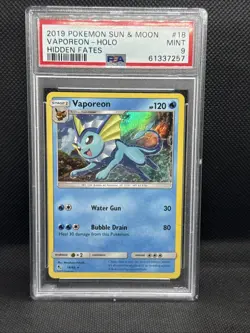 2019 POKEMON SUN & MOON HIDDEN FATES #18 VAPOREON-HOLO PSA 9 - Image 1