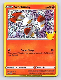 Pokemon Scorbunny 2021 McDonalds Celebrations 25th Anniversary Holo Rare 16/25 - Image 1