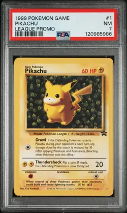 1999 POKEMON LEAGUE PROMO #1 PIKACHU PSA 7 - Image 1
