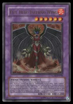 Yugioh Evil Hero Inferno Wing GLAS-EN038 Ultra Rare Unlimited NM - Image 1