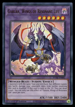 Yugioh Garura, Wings of Resonant Life POTE-EN082 Ultra Rare 1st Edition NM - Image 1