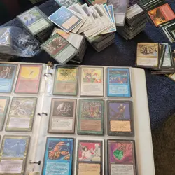 8 Pages of VERY OLD Cards Collection in Binder with an extra 1000 Bulk MTG Lot - Image 1