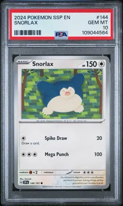 2024 POKEMON SSP EN-SURGING SPARKS #144 SNORLAX PSA 10 - Image 1