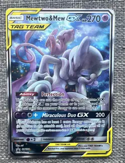 NM! Mewtwo & Mew GX SM191 Sun & Moon Tag Team Alt Art Promo Pokemon Card! - Image 1