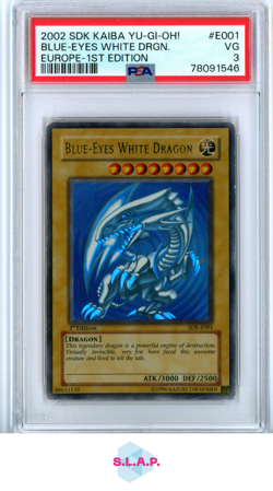 BLUE-EYES WHITE DRGN. 1ST EDI-EU YU-GI-OH! STRTER DECK: KAIBA 2002 E001 PSA 3 - Image 1