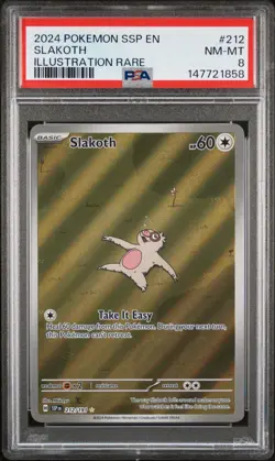 Slakoth Illustration Rare Pokemon SSP En Surging Sparks 212 PSA 8 - Image 1