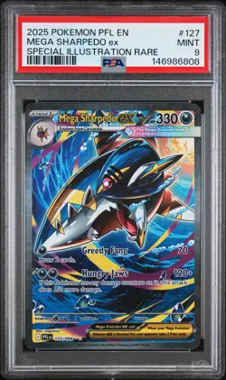 2025 POKEMON PFL EN-PHANTASMAL FLAMES #127 MEGA SHARPEDO EX PSA 9 - Image 1