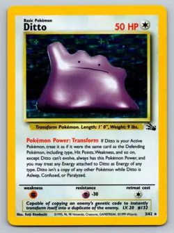 Pokemon Fossil (Unlimited) Holo Card: Ditto (3/62) - Heavily Played/Damaged - Image 1